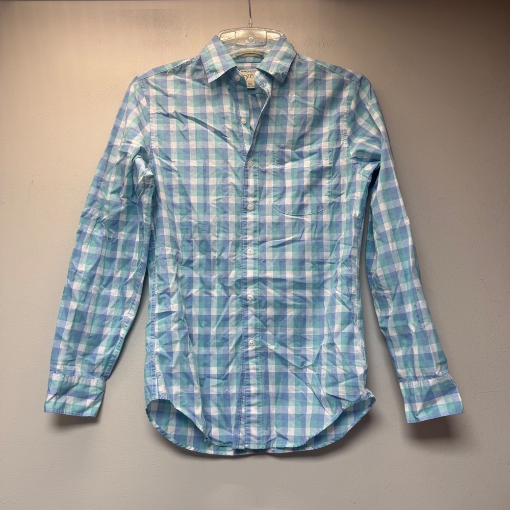 J.Crew Button Down Men XS Blue Gingham Excellent Secret Wash Coolmax Shirt